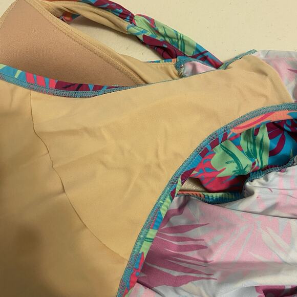 Lands' End Blue purple floral One Piece Swimsuit 18P soft cup bra Beach Tropical - Picture 4 of 7